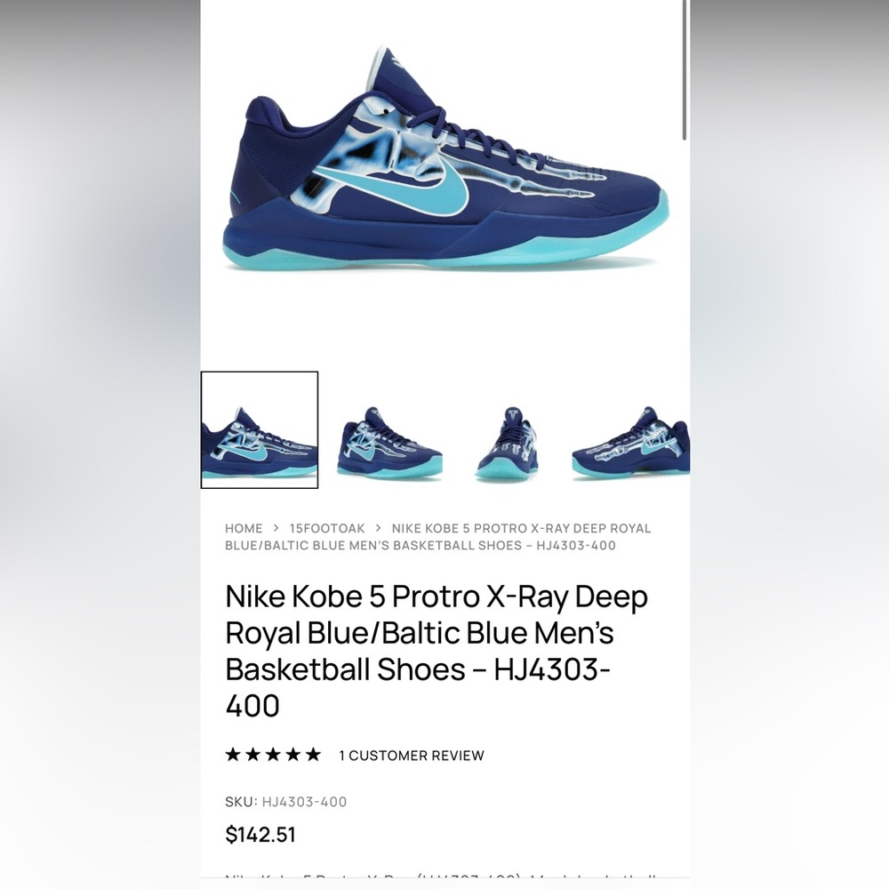 Nike Kobe 5 Protro X-Ray Blue Shoes size 8